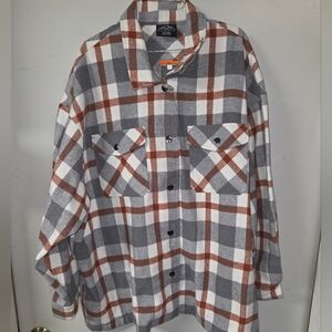 New Gray and Brown Plaid Button-Up Shirt. New With Tags